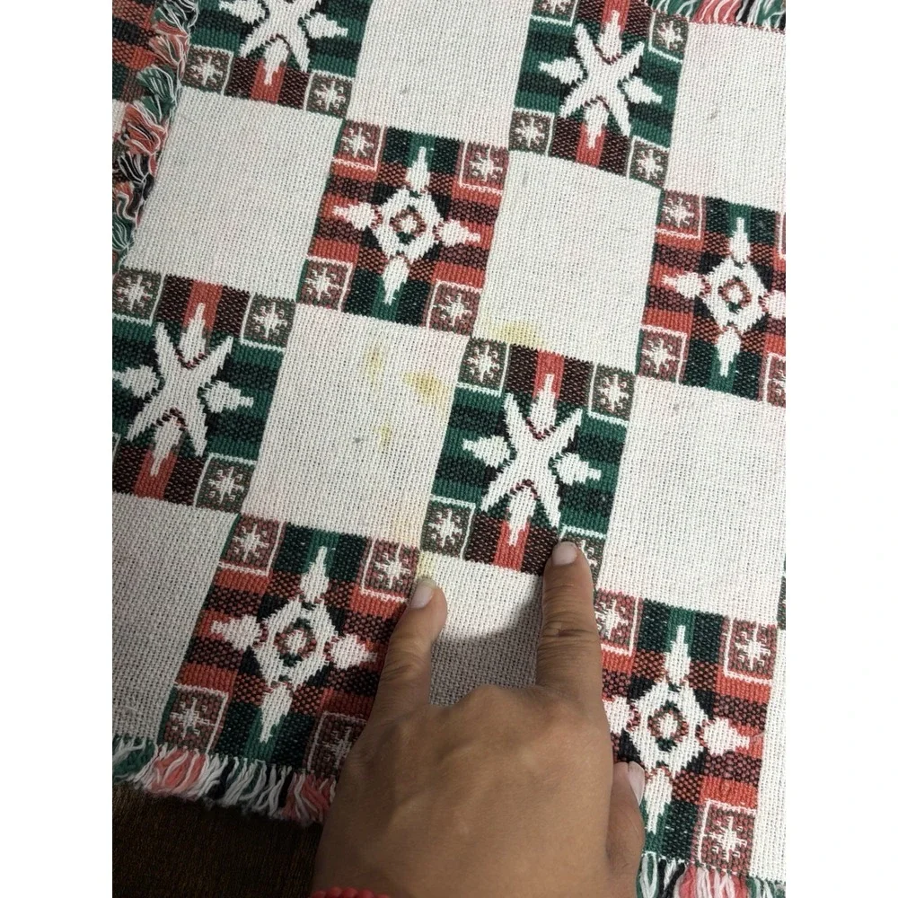 VTG Woven Christmas Placemats Set 6 Red Plaid Snowflake Cottagecore Fringe‎ Red